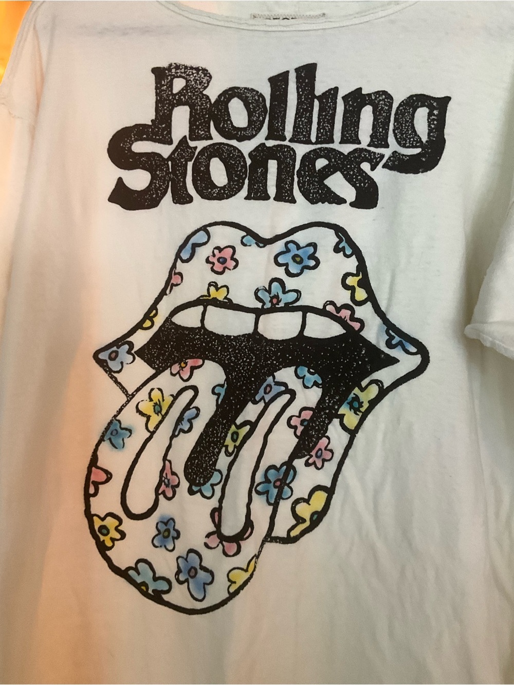Rolling Stones Cream Long Sleeve Dress with Floral Tongue Graphic - Picture 2 of 7